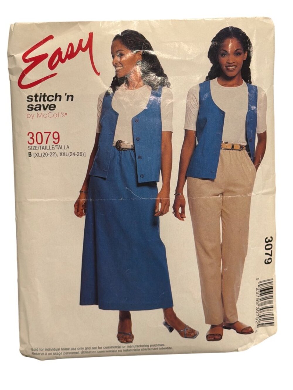 Easy Stitch N Save By McCalls 3079 Sewing Pattern For Women Sizes XL XXL